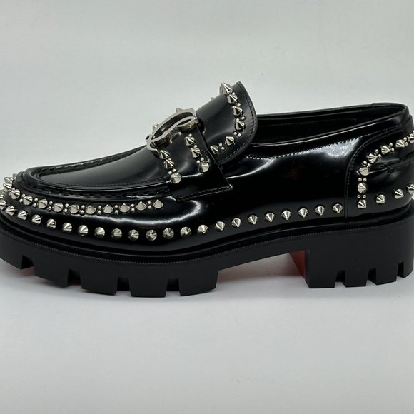 Christian Louboutin CL MOC LUG SPIKES FLAT Leather Loafers Moccasin Shoes - Picture 4 of 15